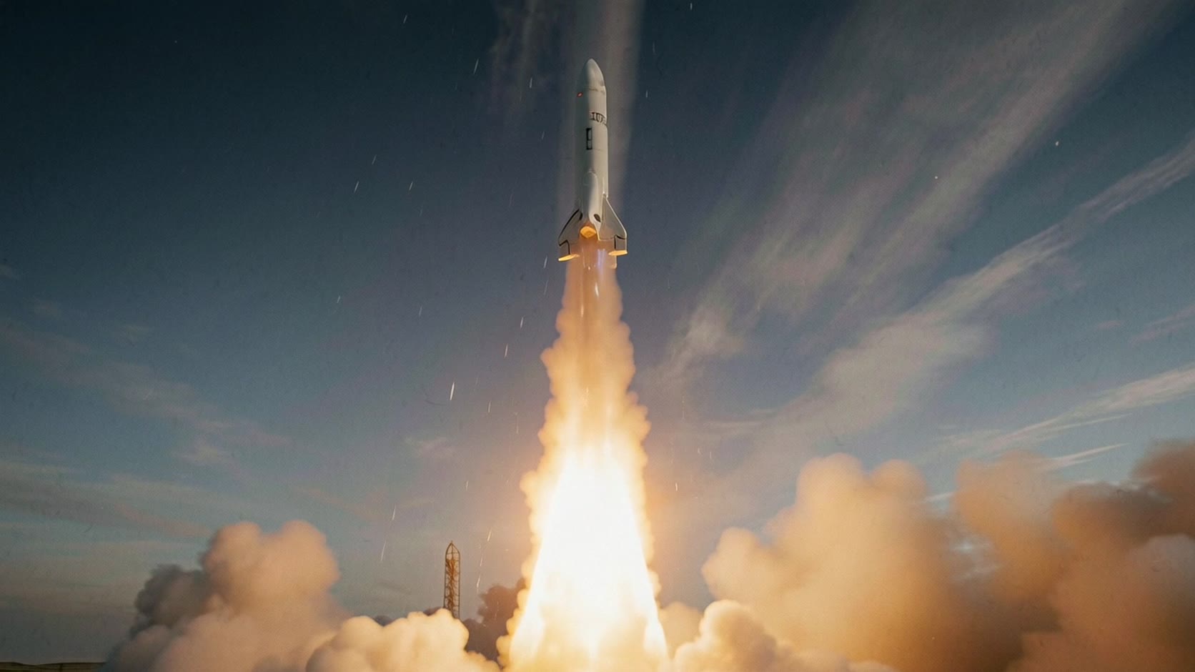 MERIDIANO — o veículo subindo sobre a coluna de exaustão, ainda dentro da atmosfera