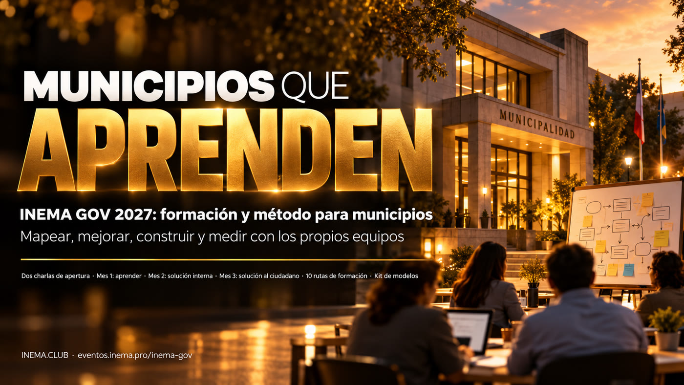 INEMA GOV 2027 — municipalidad que aprende: formación y método para municipalidades. Mapear, mejorar, construir y medir con los propios equipos.