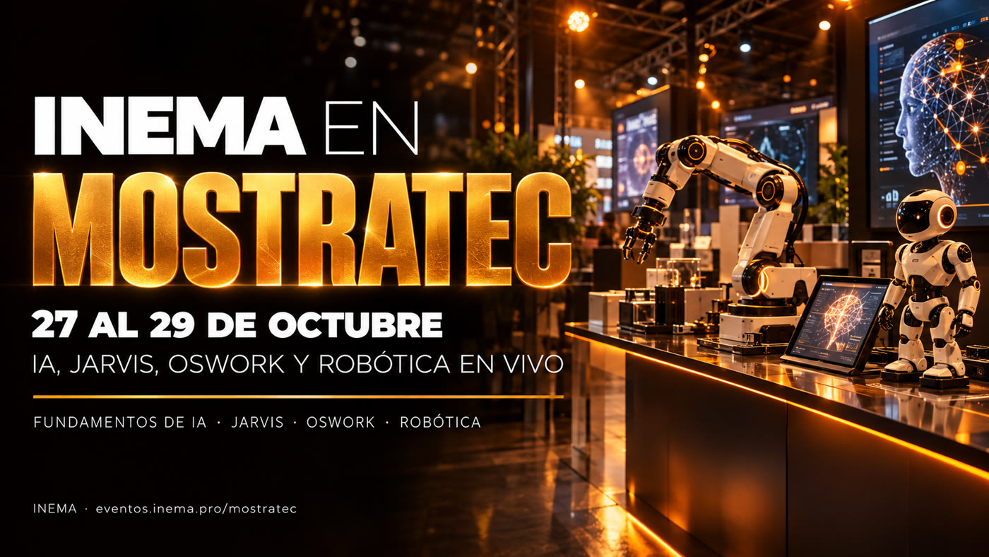 INEMA en Mostratec, del 27 al 29 de octubre: IA, JARVIS, OSWork y robótica en vivo.