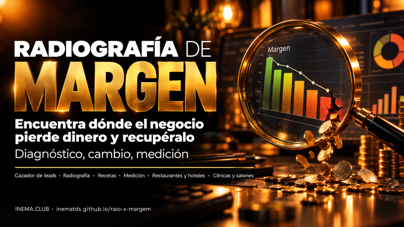 Radiografía de Margen — encuentra dónde pierde dinero el negocio y recupéralo. Diagnóstico, corrección y medición: kit abierto para consultores. Cazador de leads, Radiografía, recetas, medición; restaurante, hotel, clínica y salón.