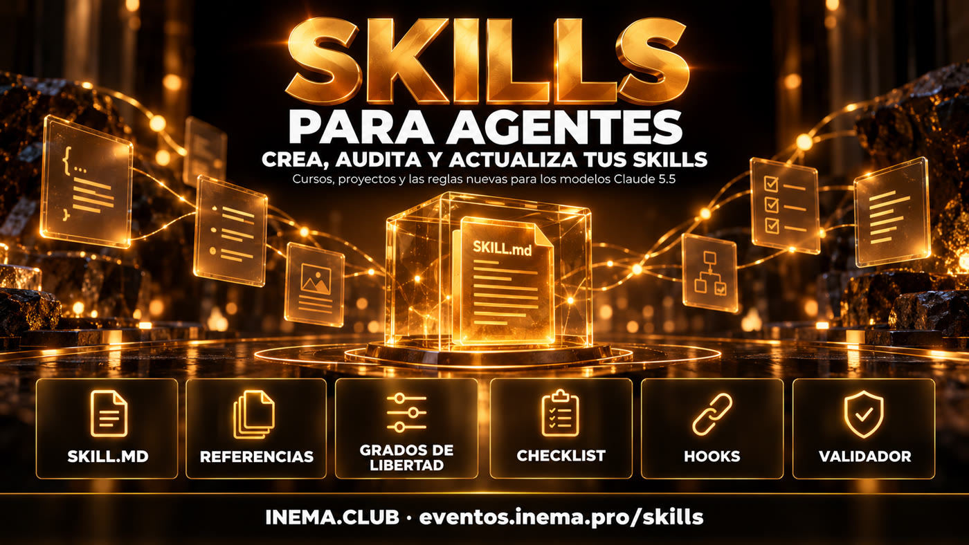 Skills para agentes — crea, audita y actualiza tus skills: SKILL.md, referencias, grados de libertad, lista de verificación, hooks y validador.